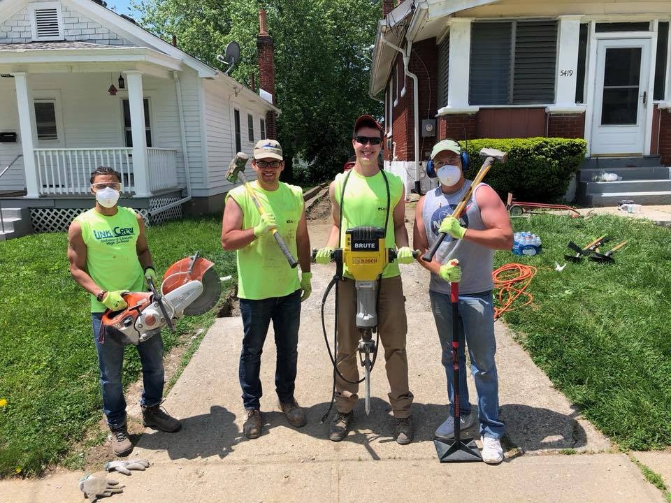 Students working on a construction site