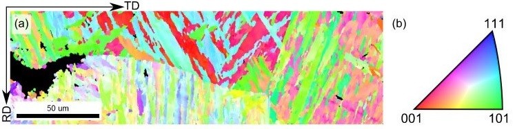 steel alloy viewed in a microscope and appearing as splashes of colors