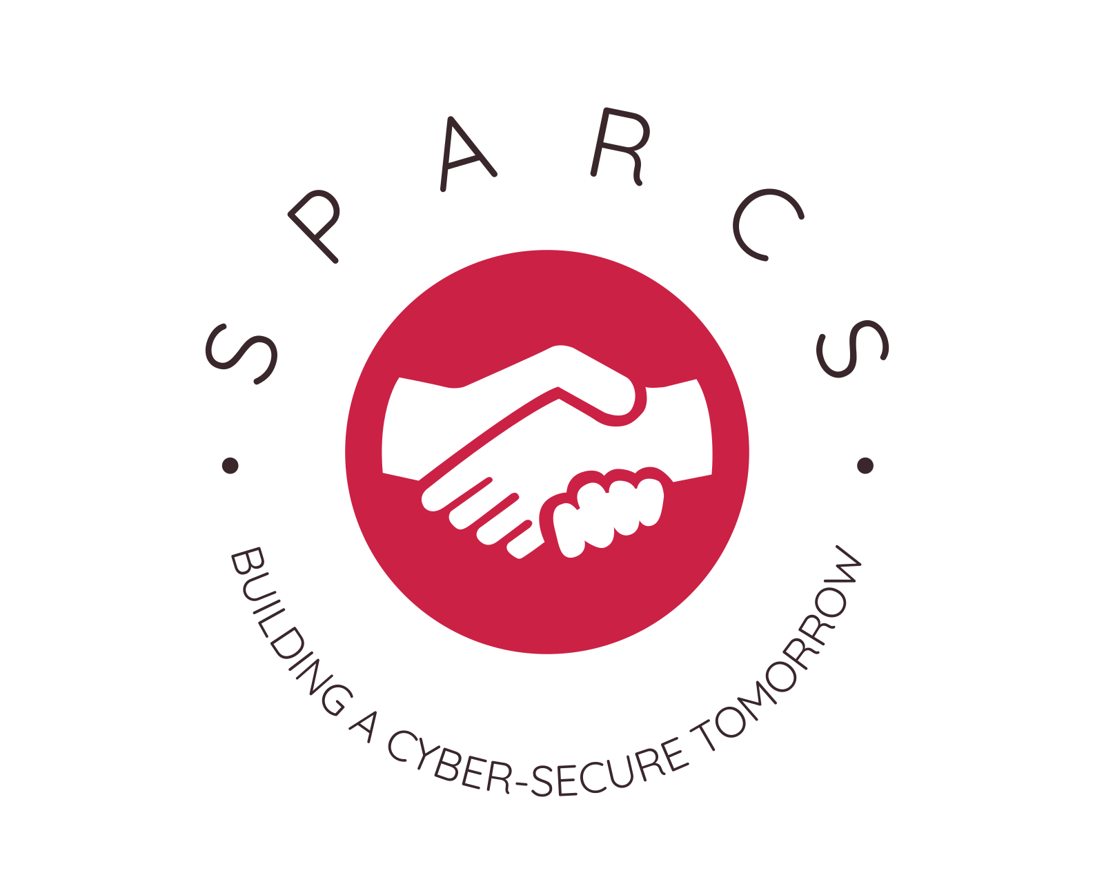 graphic of two hands shaking and text that says SPARCS, building a cyber-secure tomorrow