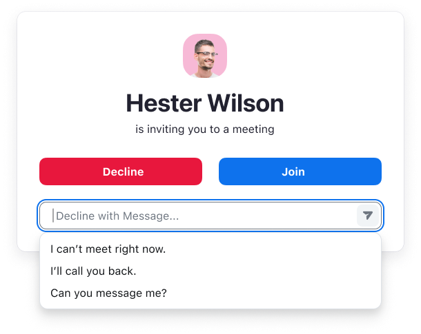 Screenshot from Zoom virtual meeting software that shows a user's option to decline a meeting request