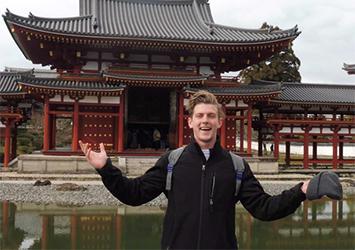 Blake Beard, electrical engineering class of 2018, pictured in front of a temple in Tokyo, Japan, while on co-op with IHI
