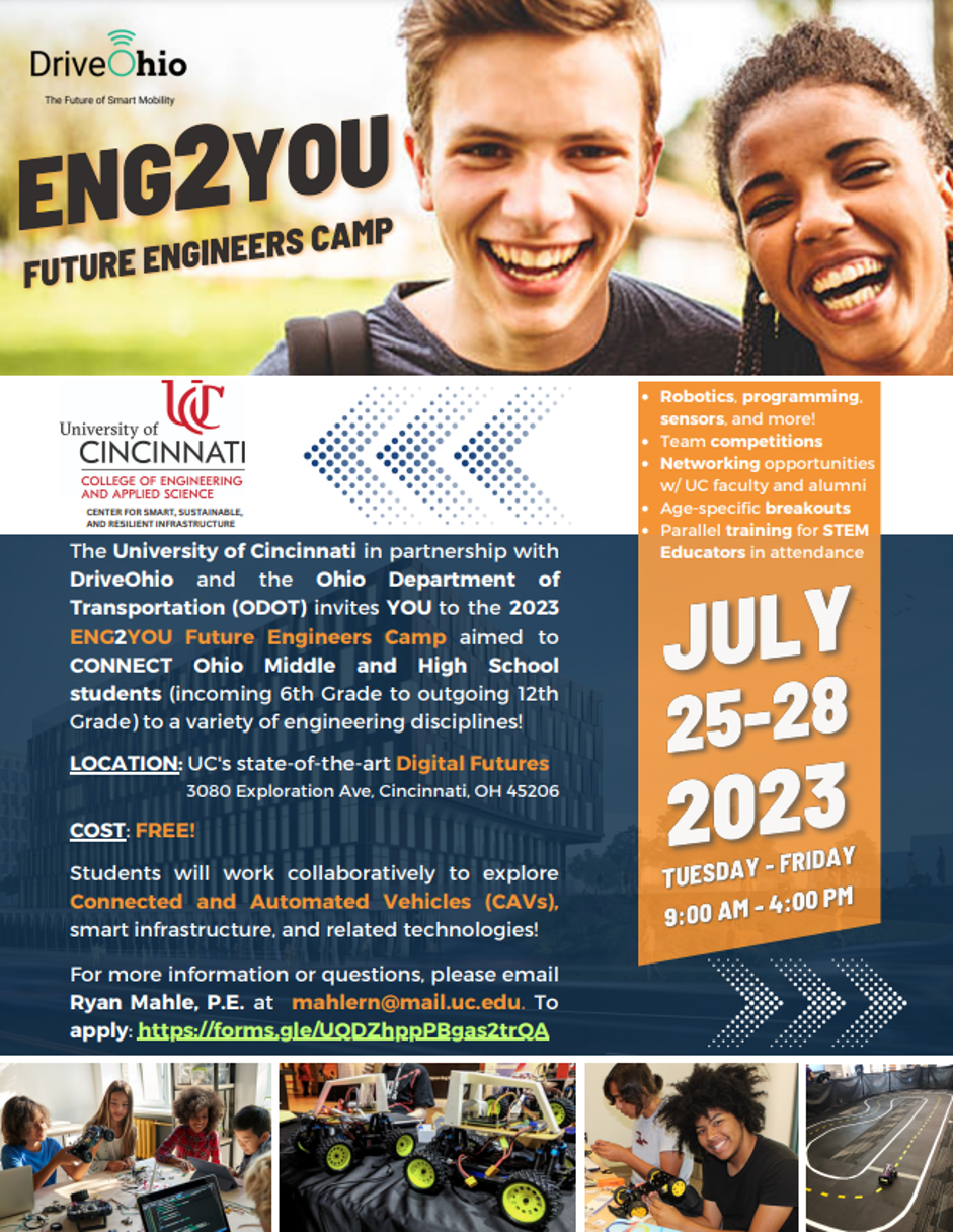 Image of a flyer for the Future Engineers Camp hosted by the Center for Smart, Sustainable, and Resilient Infrastructure