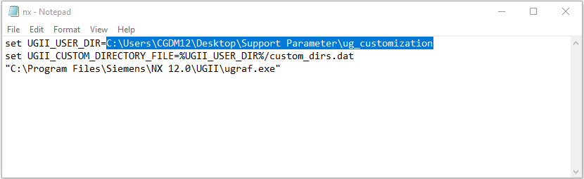 Notepad view with file path highlighted