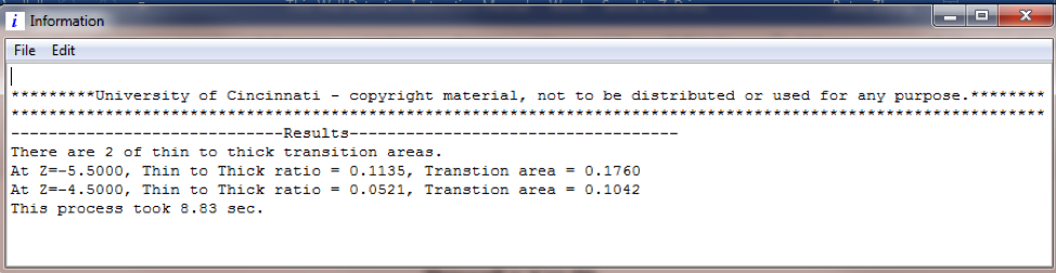 Figure 3 Thin to Thick Transition Output Window